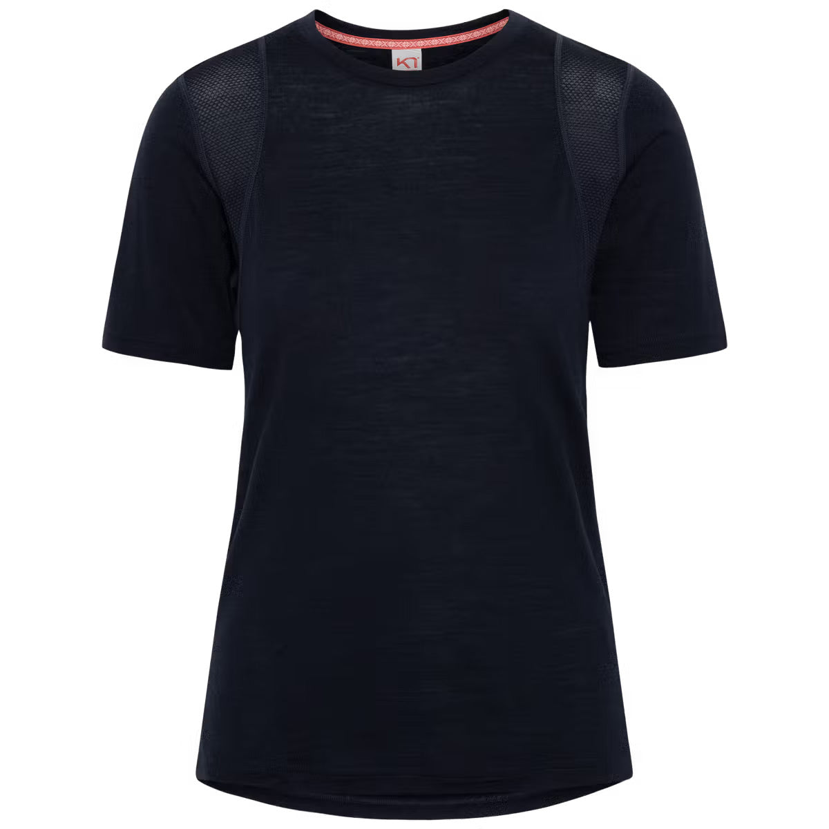 Black t-shirt with mesh shoulders on a white background