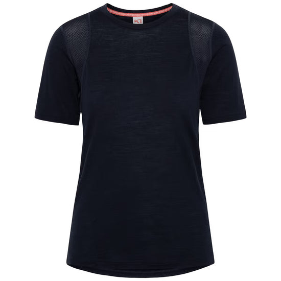 Black t-shirt with mesh shoulders on a white background