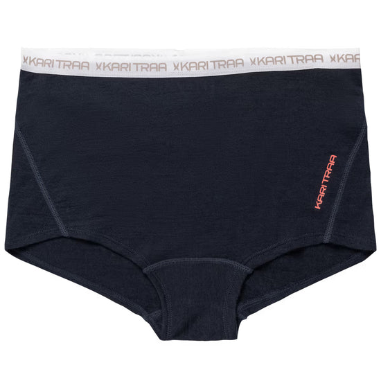 Navy underwear with white waistband featuring 'Kari Traa' branding on a white background