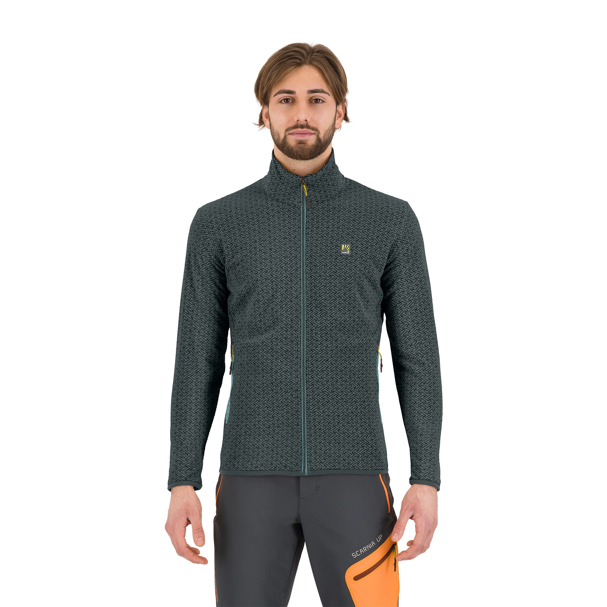 Man wearing a grey Karpos full zip fleece