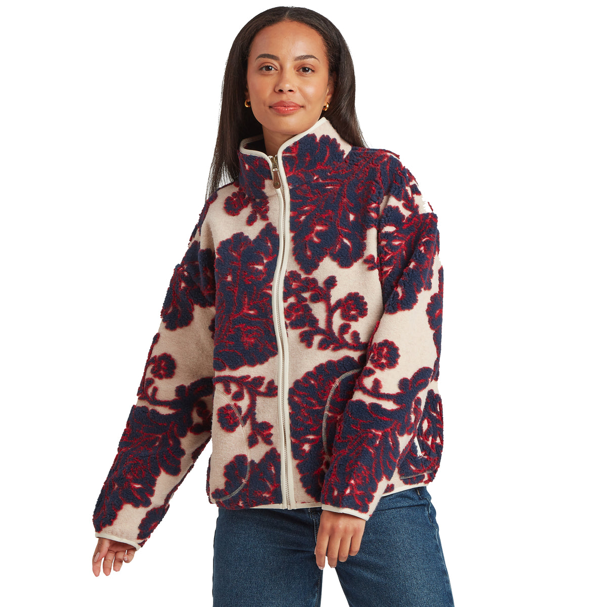 Women's Tara Full Zip Fleece - Cream / Red