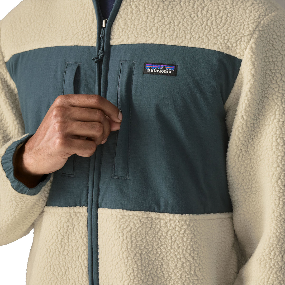 Men's Retro Pile Fleece Patch Jacket - Cream