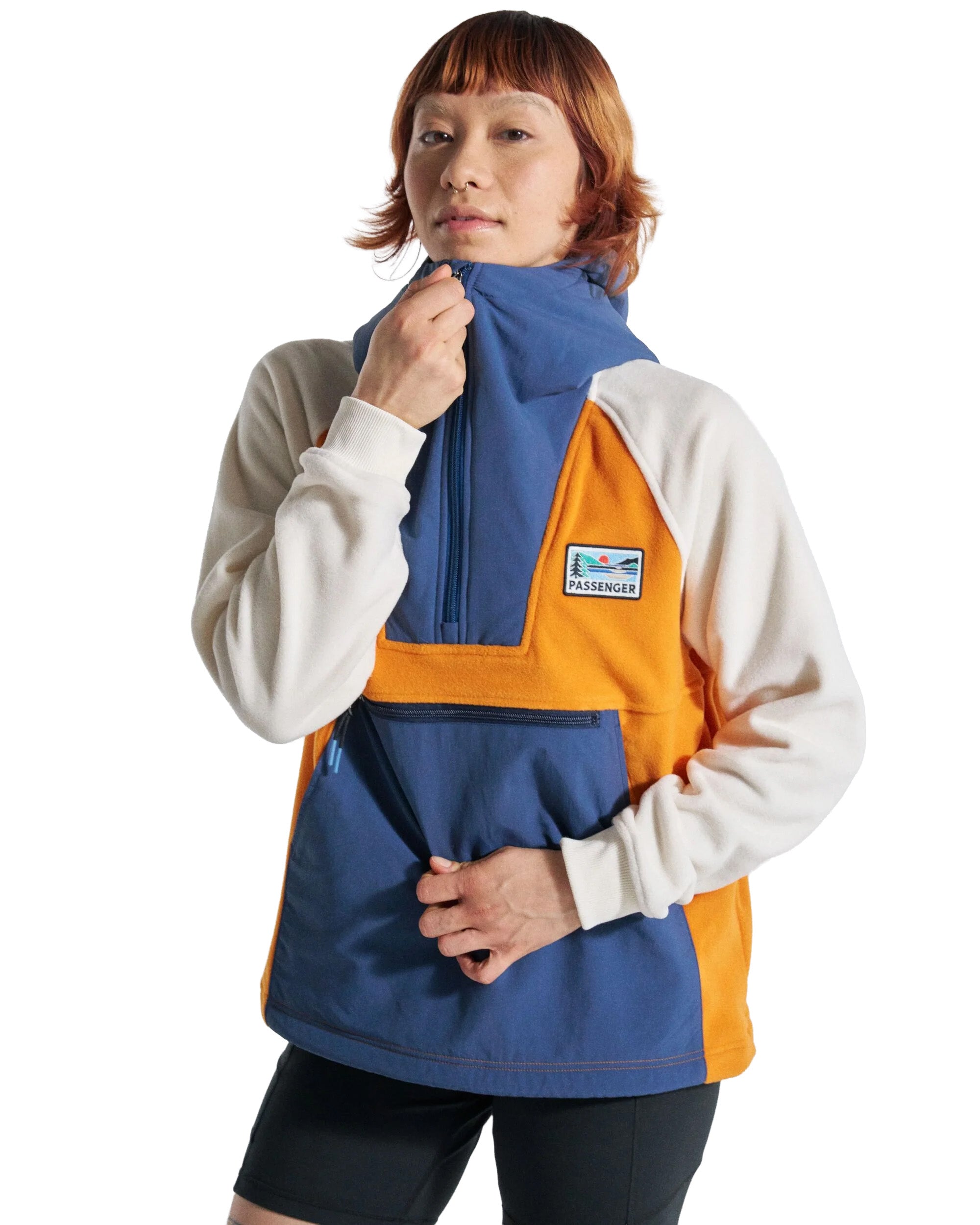 Women's Alexander 1/2 Zip Hooded Fleece - Orange / Blue