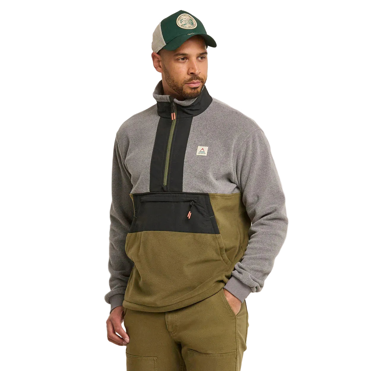 Men's Woodland Hoodless 1/2 Zip Fleece - Grey / Green