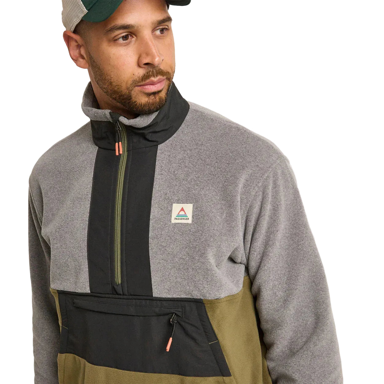 Men's Woodland Hoodless 1/2 Zip Fleece - Grey / Green