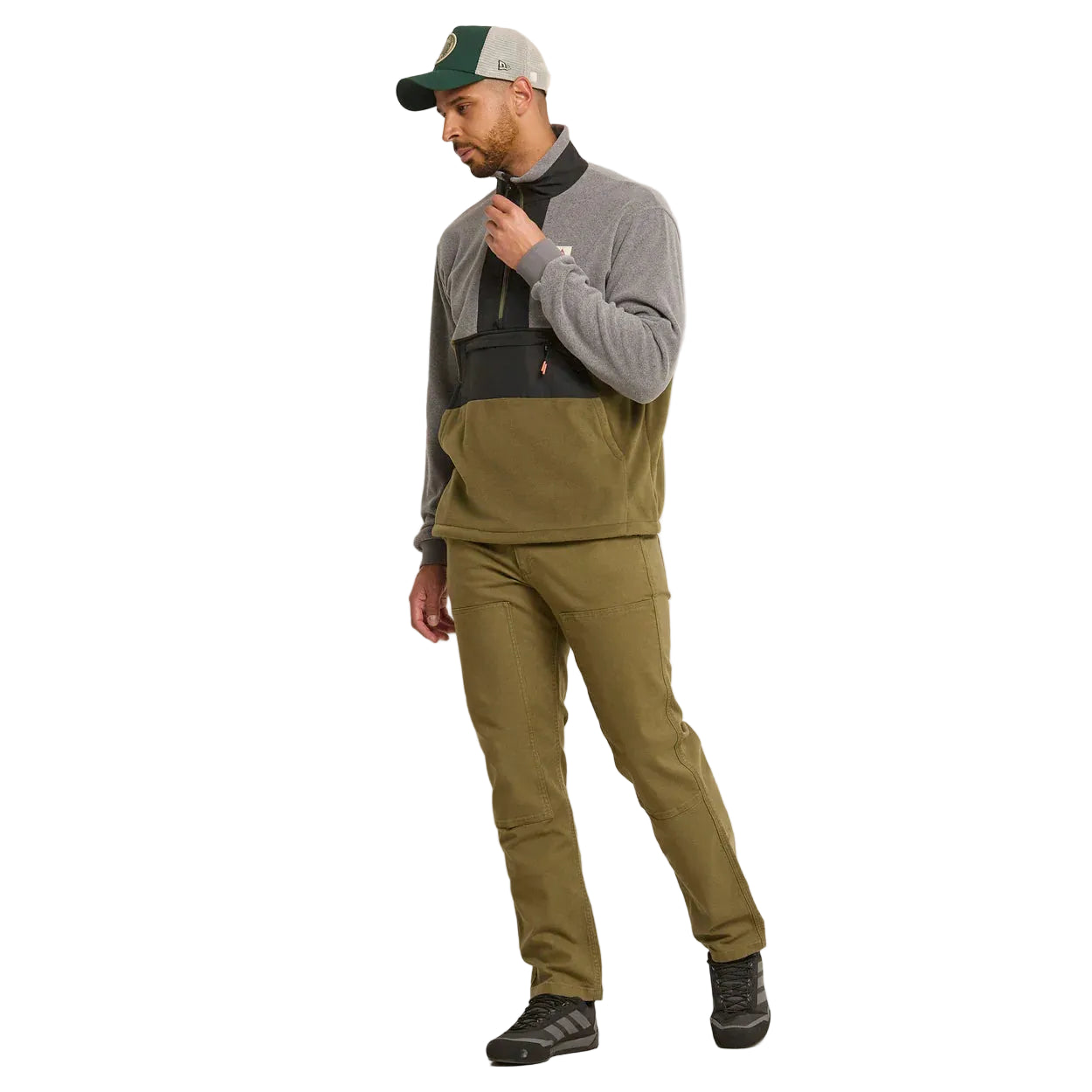 Men's Woodland Hoodless 1/2 Zip Fleece - Grey / Green