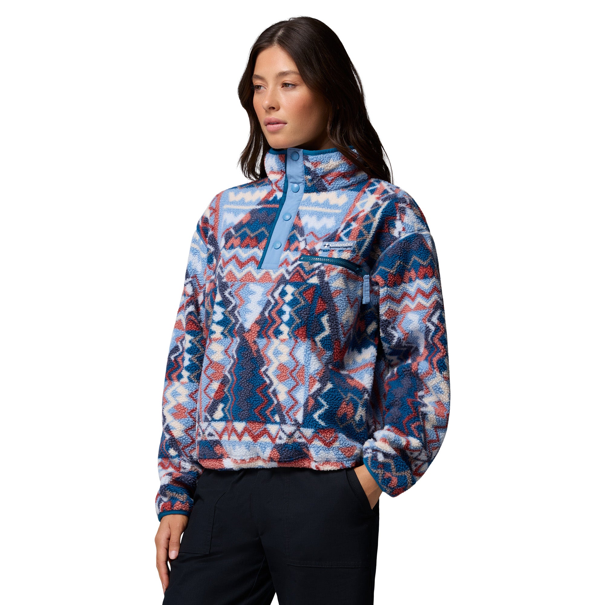Women's Helvetia II Printed Cropped 1/2 Snap Fleece - Blue / Geometric
