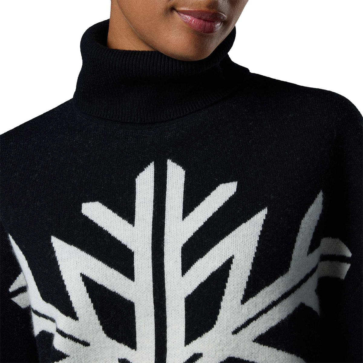 Women's Patterned Turtle Neck Sweater - Black