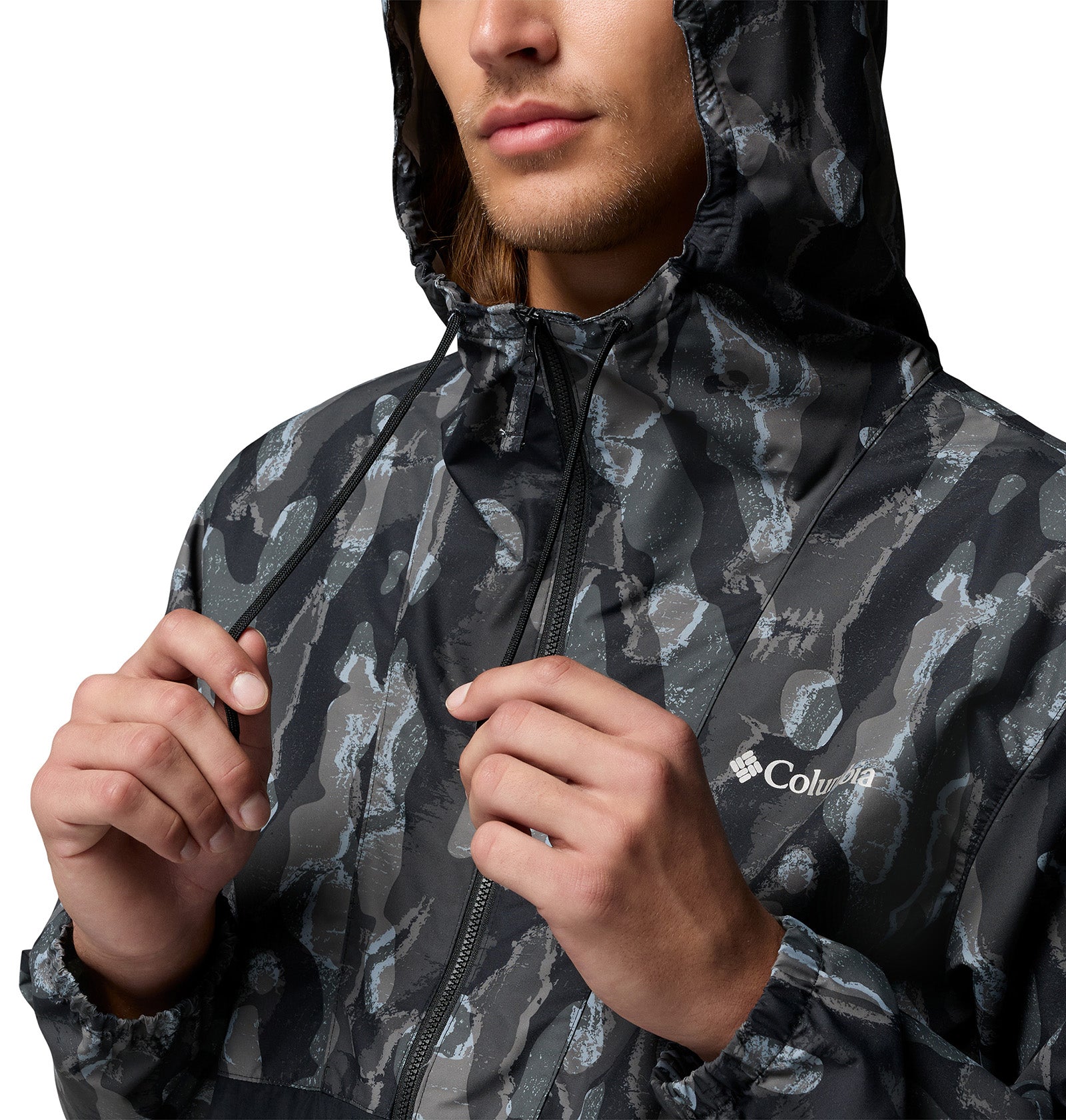 Men's Spire Valley™ Novelty Hooded Windbreaker - Black