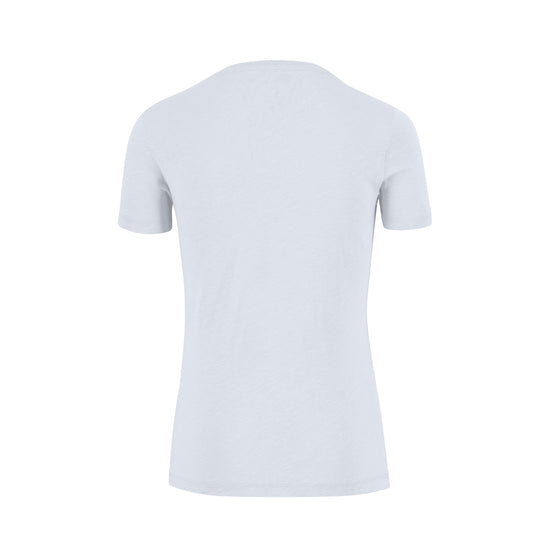 The back of a white t-shirt on a white background