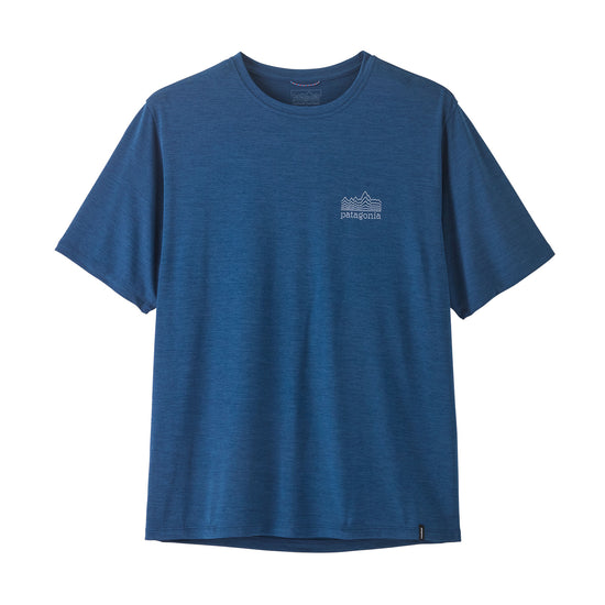 Blue t-shirt with a logo on a white background