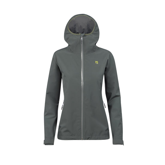 Grey raincoat with a hood on a white background