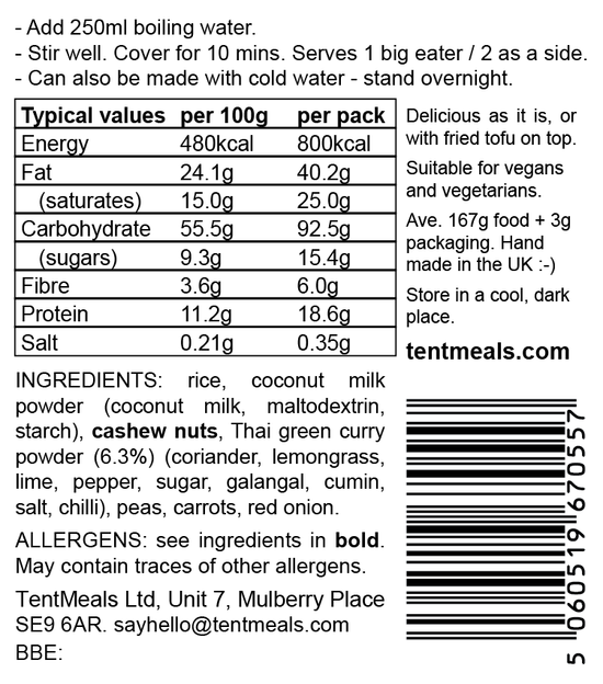 Thai Green Curry Main Meal - 800 kcal