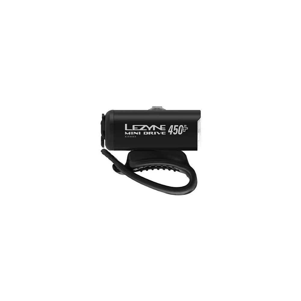 Black Lezyne Mini Drive 450 light on a white background