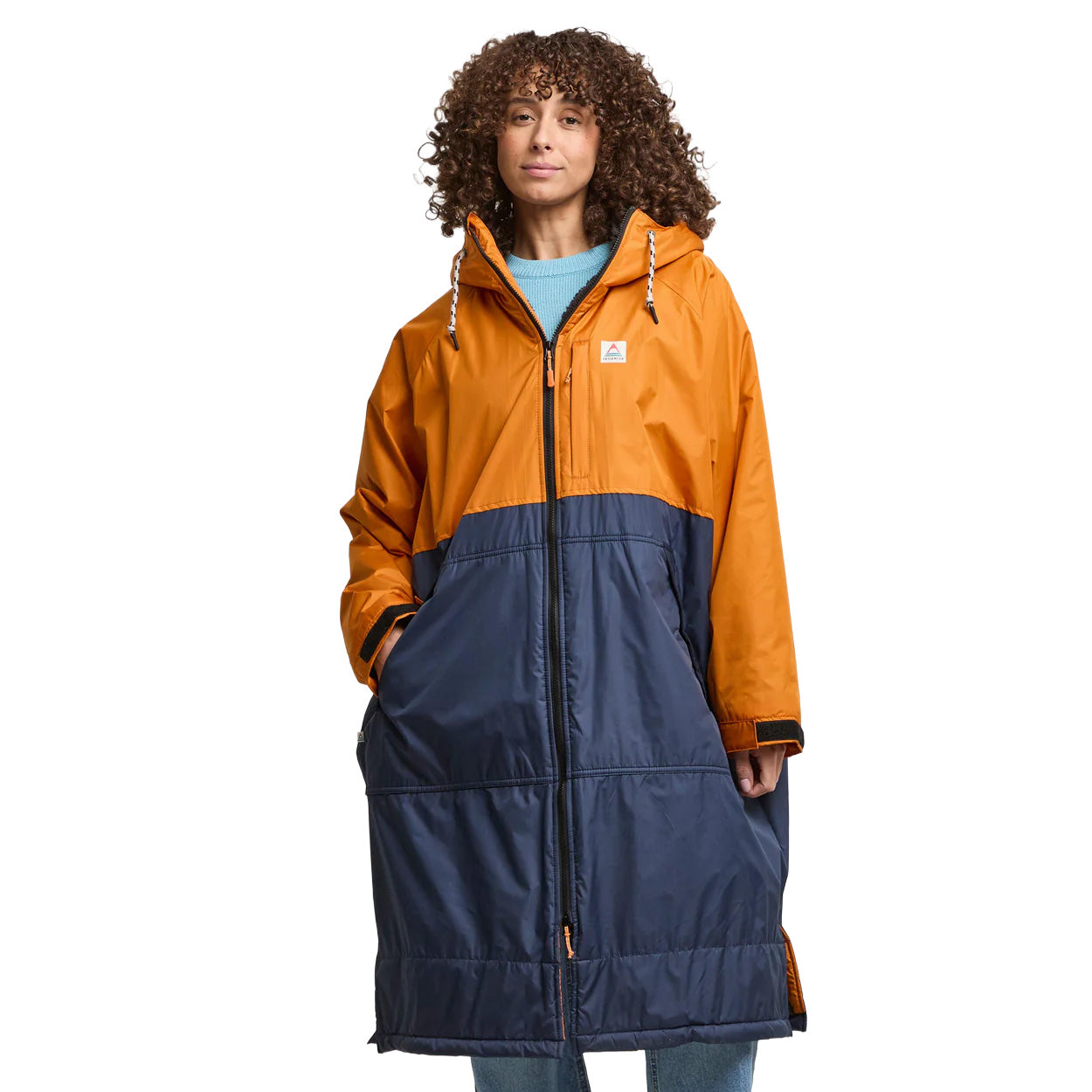 Unisex Waves Sherpa Lined Changing Robe - Orange/Blue