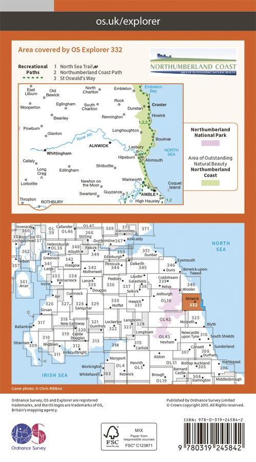 Explorer 332 1:25000 Alnwick & Amble, Northumberland