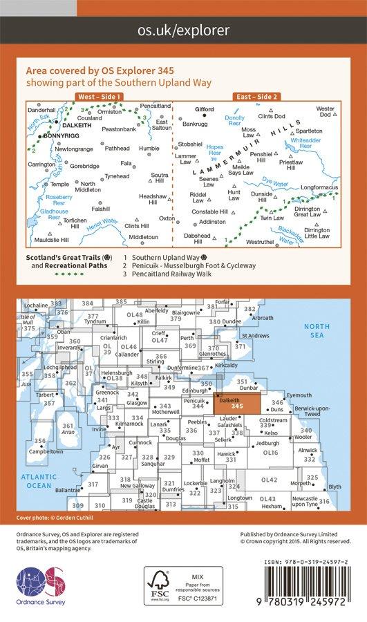 Explorer 345 1:25000 Lammermuir Hills, East Lothian