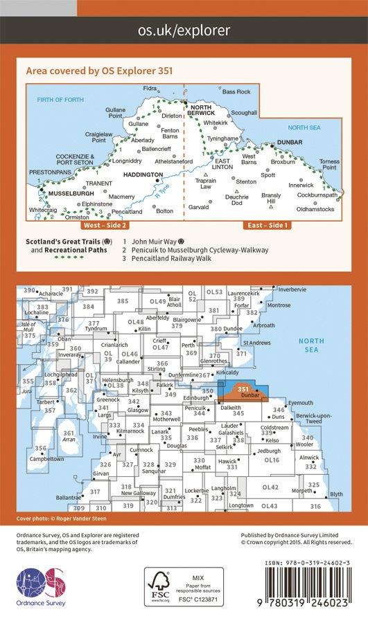 Explorer 351 1:25000 Dunbar & North Berwick, East Lothain