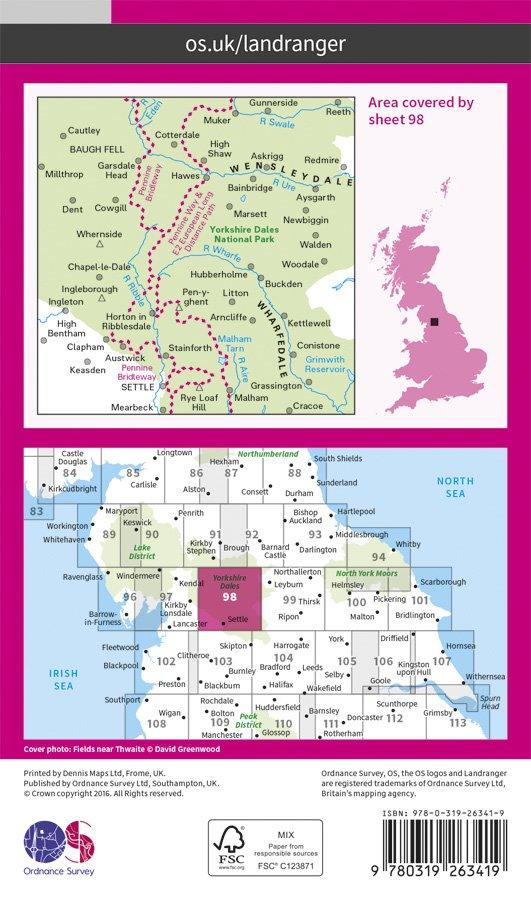 Landranger 98 1:50000 Wensleydale & Upper Wharfedale