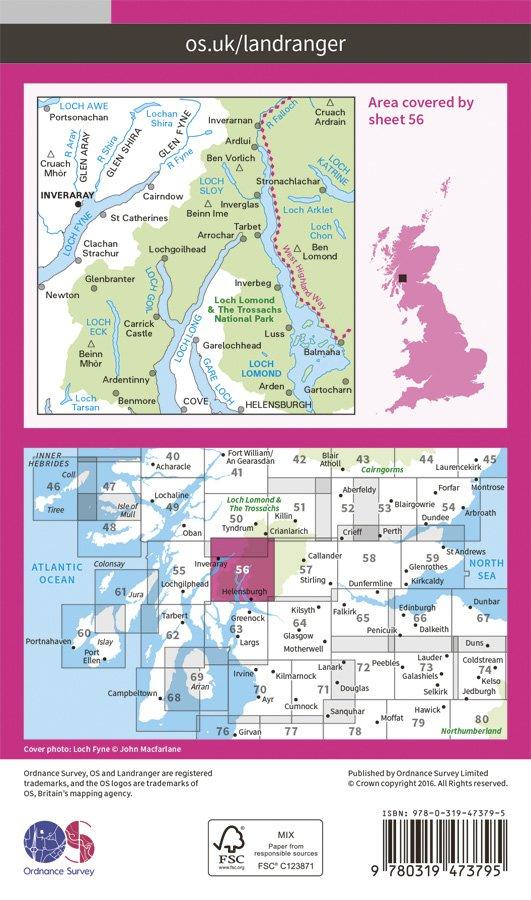 Landranger Active Laminate 56 1:50 000 Loch Lomond & Inveraray