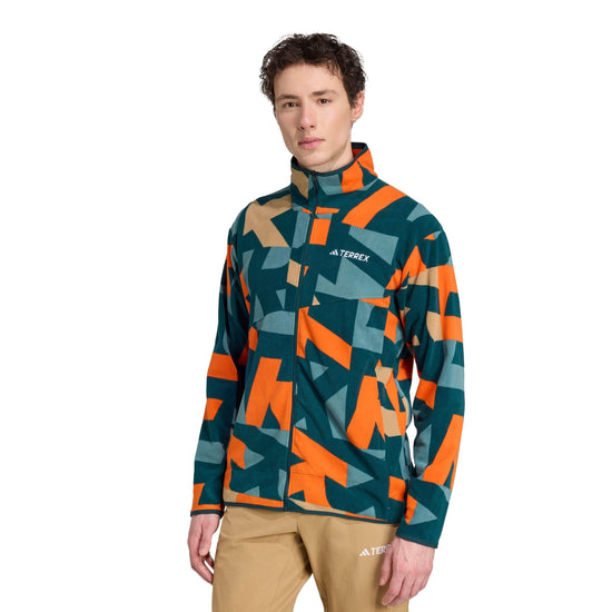 Men's Multi Printed Full Zip Fleece - Blue / Orange