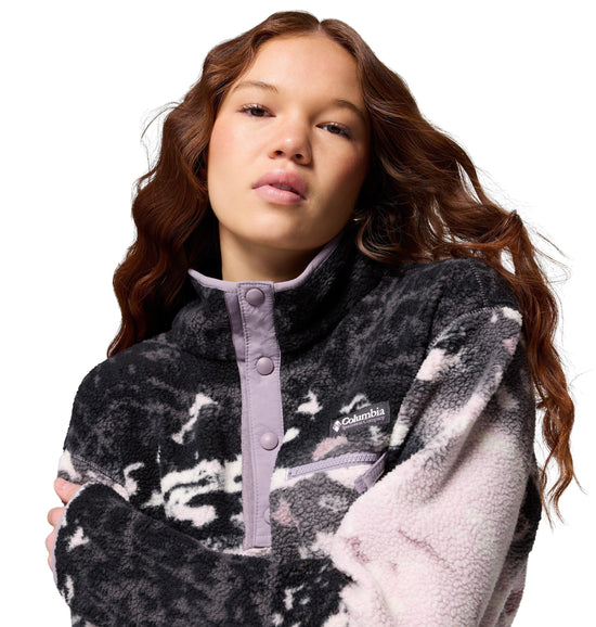 Women's Helvetia II Printed Cropped 1/2 Snap Fleece - Black / Purple