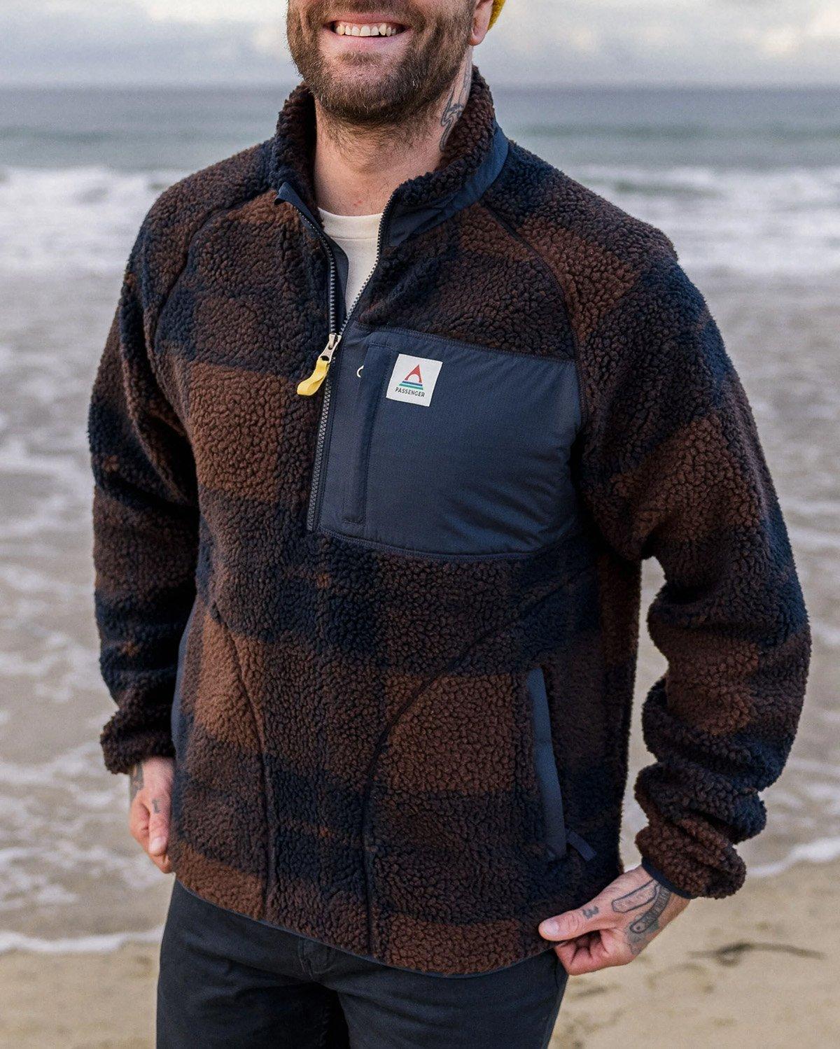 Men's Offroad Sherpa 1/2 Zip Fleece - Navy / Brown