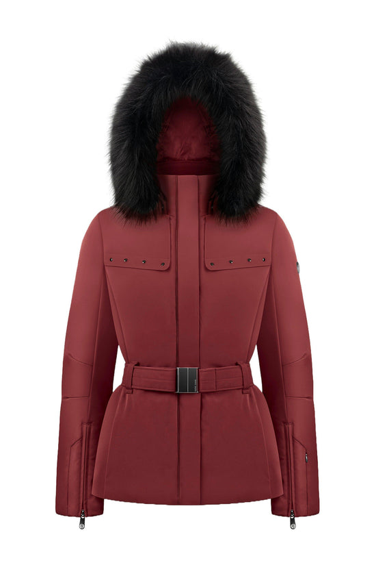 Women's Stretch Belted Ski Jacket - Burgundy Red