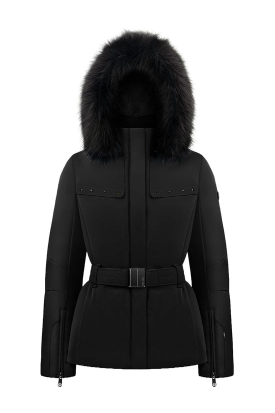Women's Stretch Belted Ski Jacket - Black