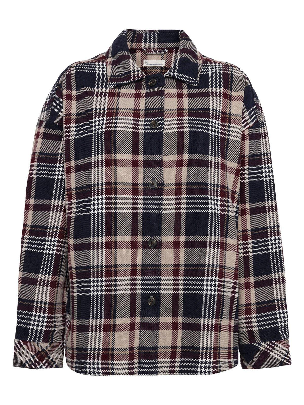 Women's Twill Checked Flannel Overshirt - Navy / Beige