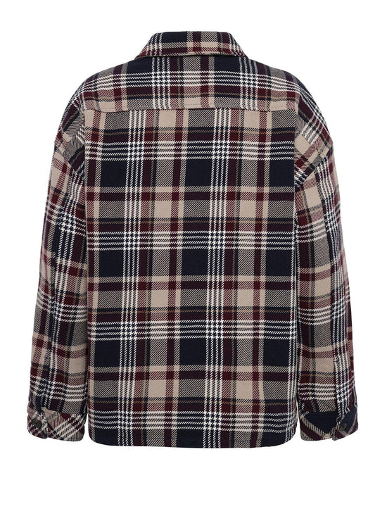 Women's Twill Checked Flannel Overshirt - Navy / Beige