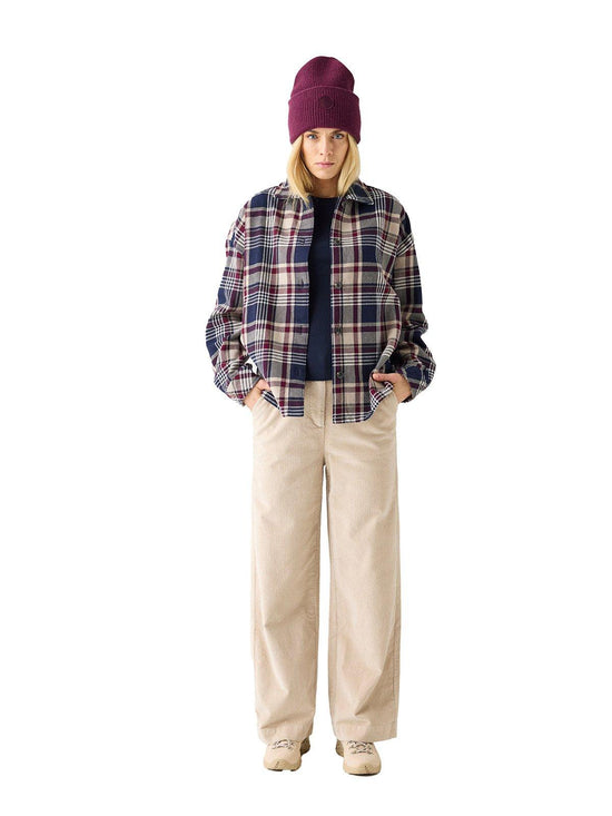 Women's Twill Checked Flannel Overshirt - Navy / Beige