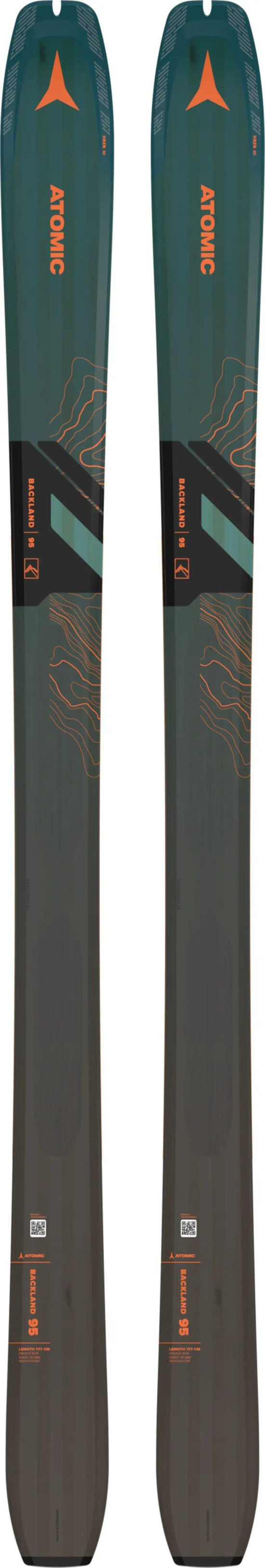 Men's Backland Backcountry Touring Skis 95mm + Climbing Skins - Petrol/Gray/Orange