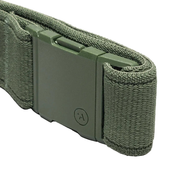 Green belt with a buckle on a white background