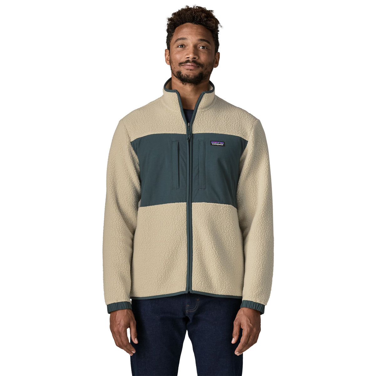 Men's Retro Pile Fleece Patch Jacket - Cream