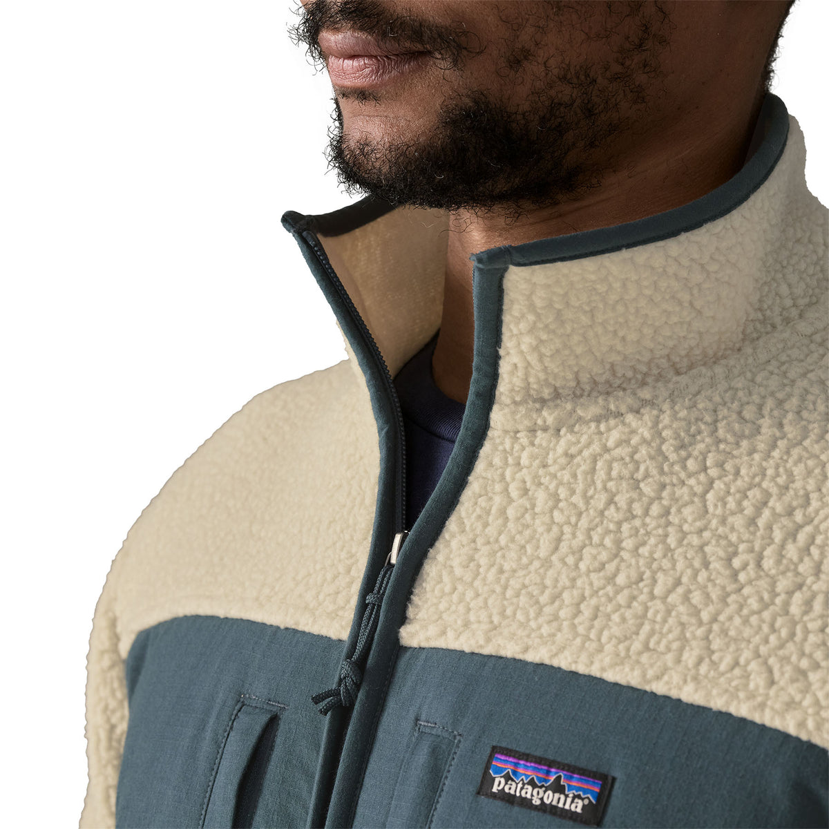 Men's Retro Pile Fleece Patch Jacket - Cream