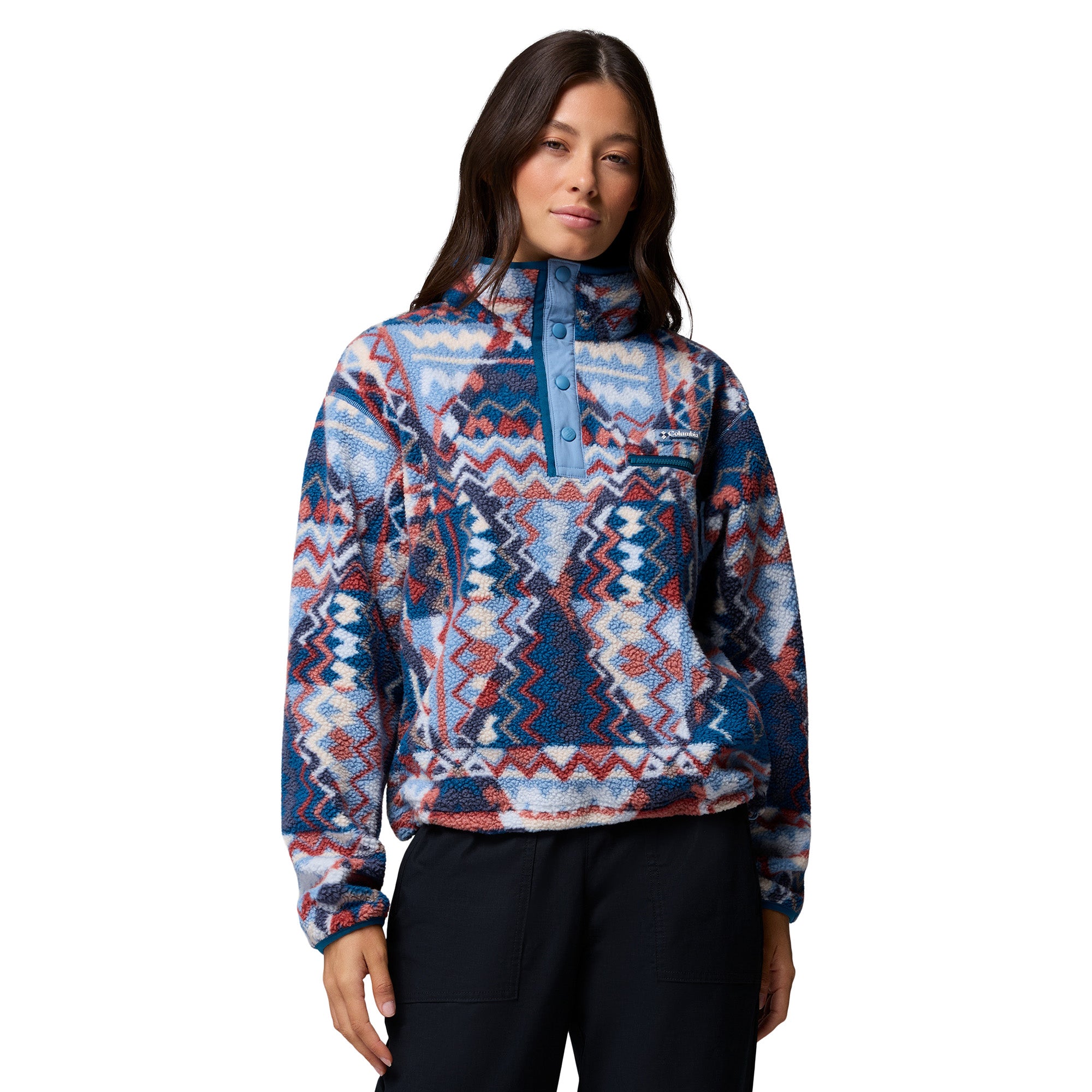 Women's Helvetia II Printed Cropped 1/2 Snap Fleece - Blue / Geometric