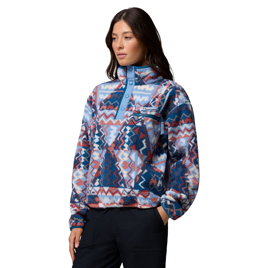 Women's Helvetia II Printed Cropped 1/2 Snap Fleece - Blue / Geometric