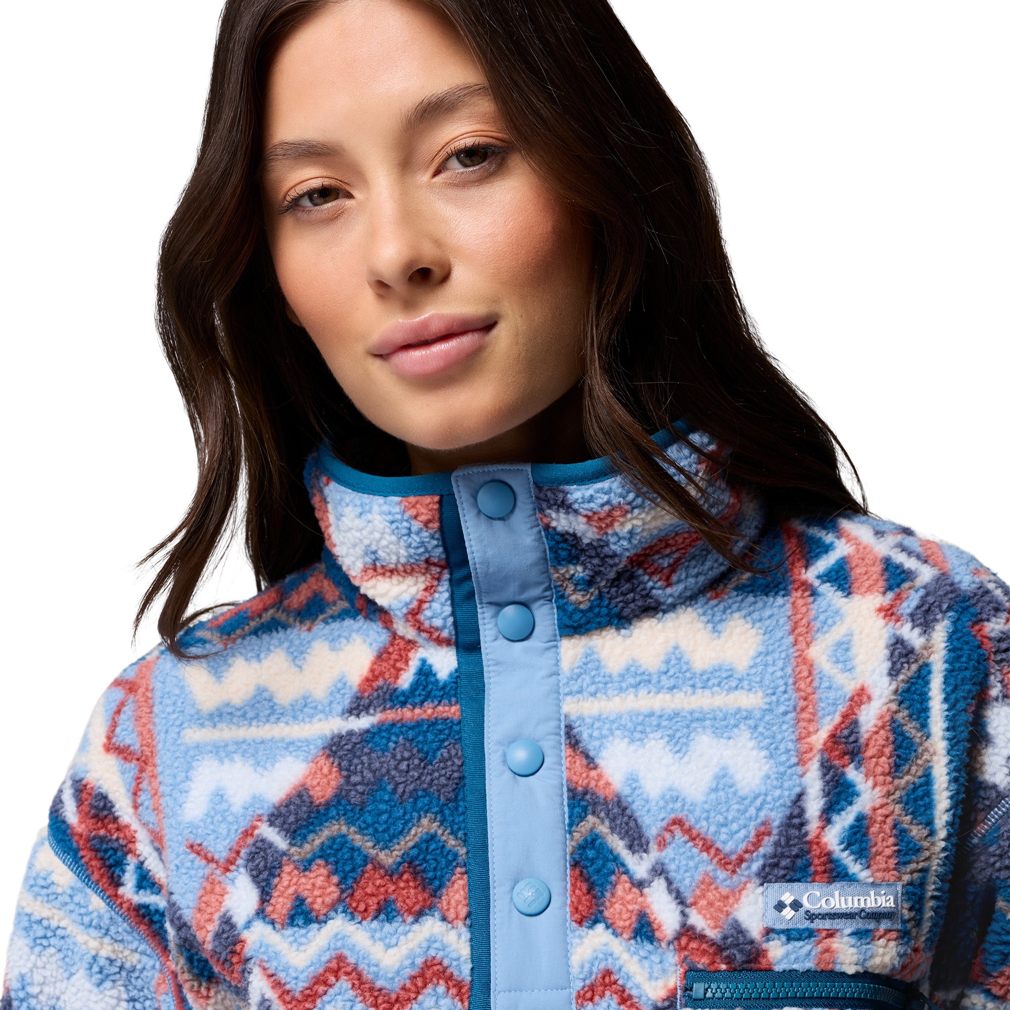 Women's Helvetia II Printed Cropped 1/2 Snap Fleece - Blue / Geometric