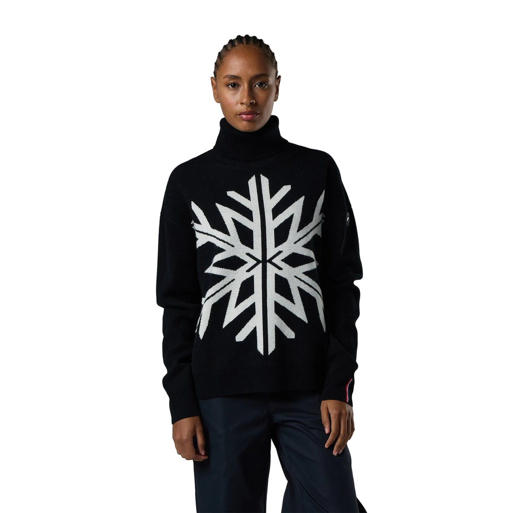Women's Patterned Turtle Neck Sweater - Black