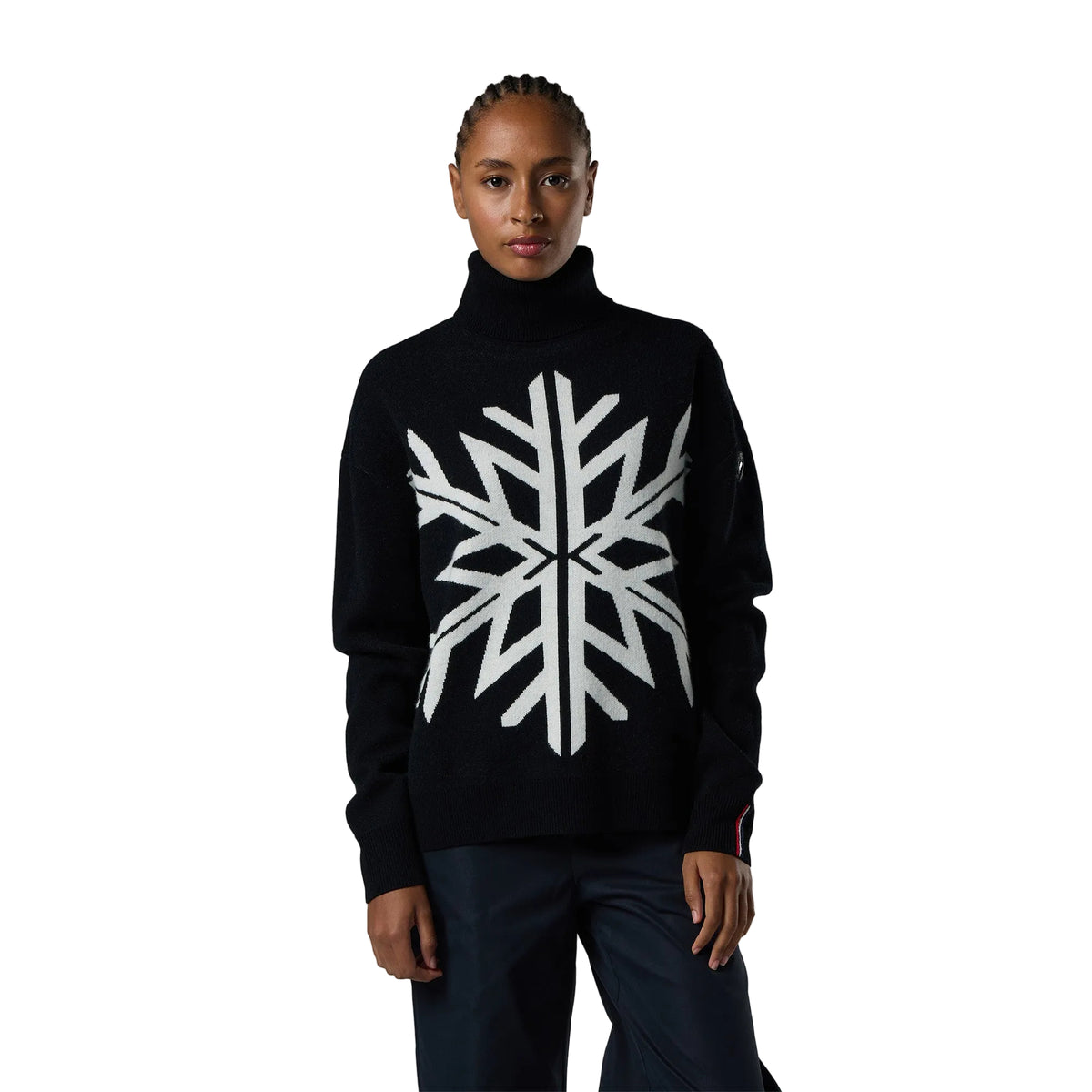 Women's Patterned Turtle Neck Sweater - Black