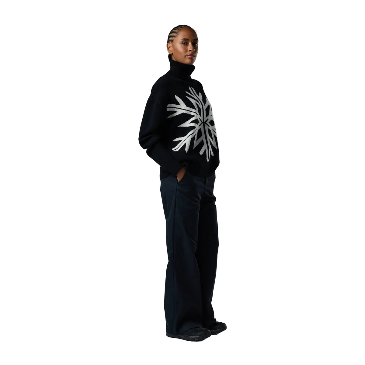 Women's Patterned Turtle Neck Sweater - Black