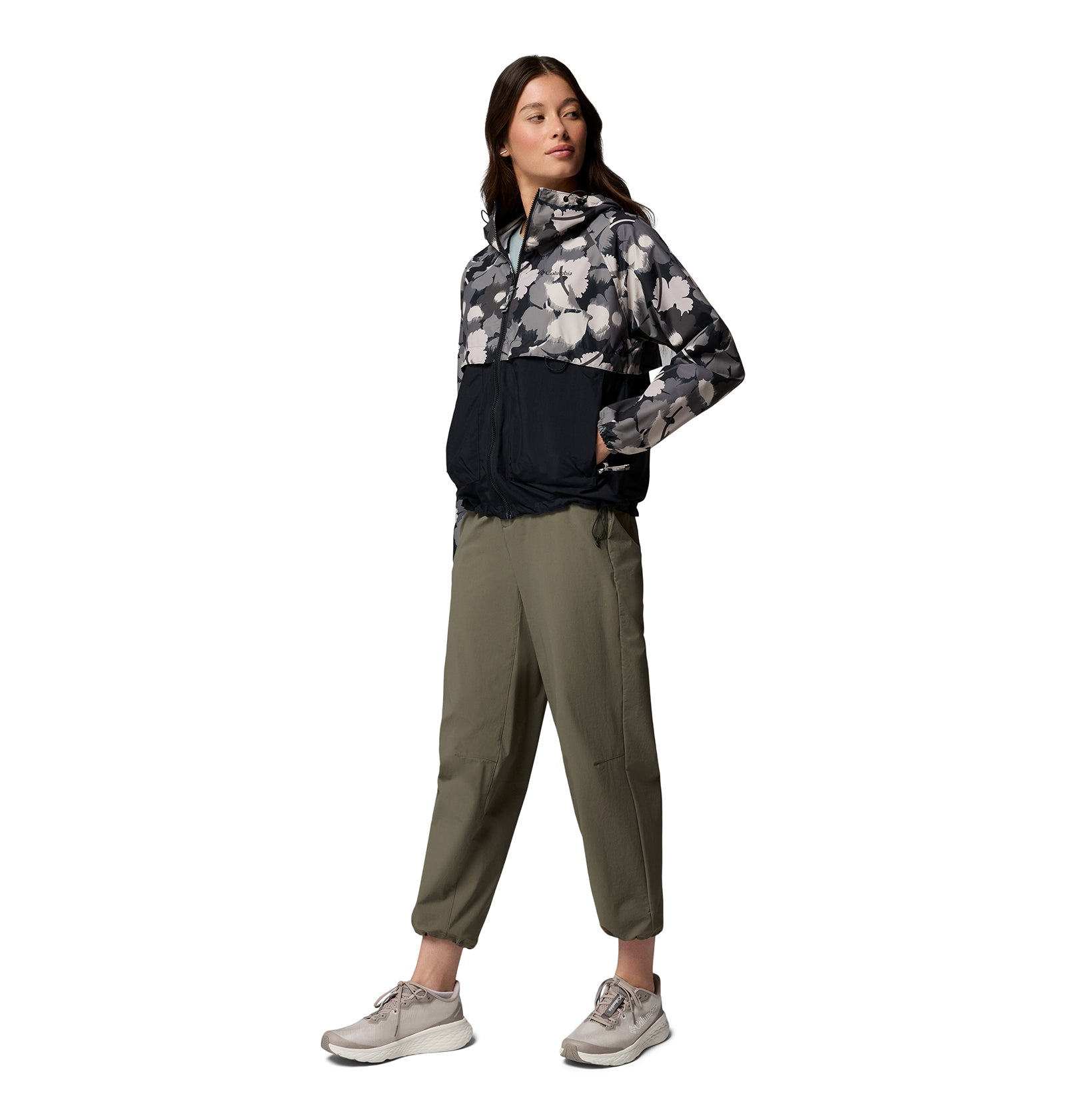 Women's Spire Valley™ Printed Hooded Windbreaker - Black