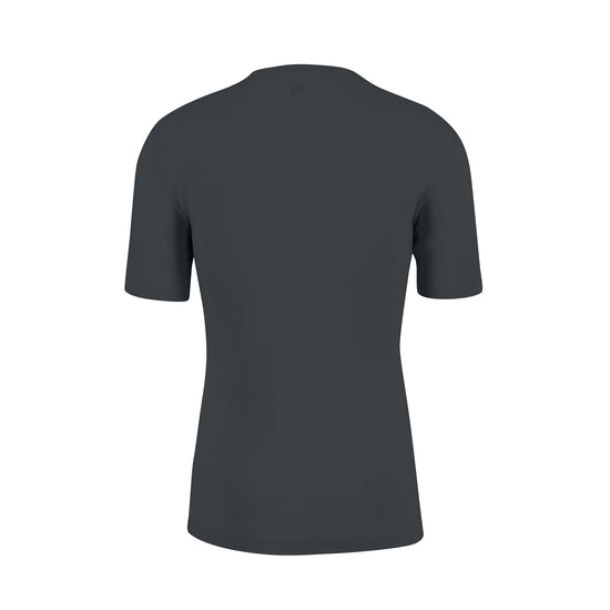 Back of a dark grey Karpos t-shirt on a white background.