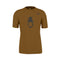 Brown t-shirt with a graphic design on a white background