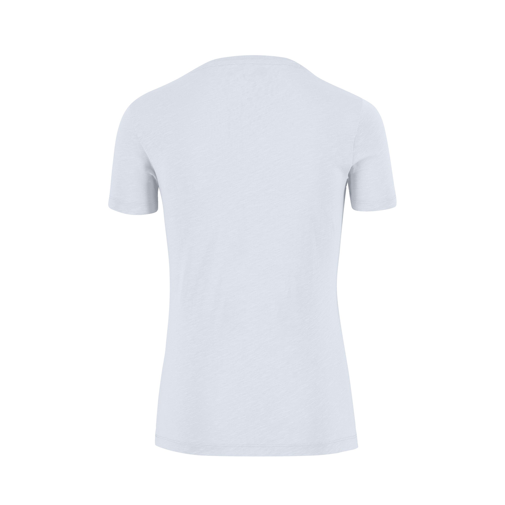 The back of a white t-shirt on a white background