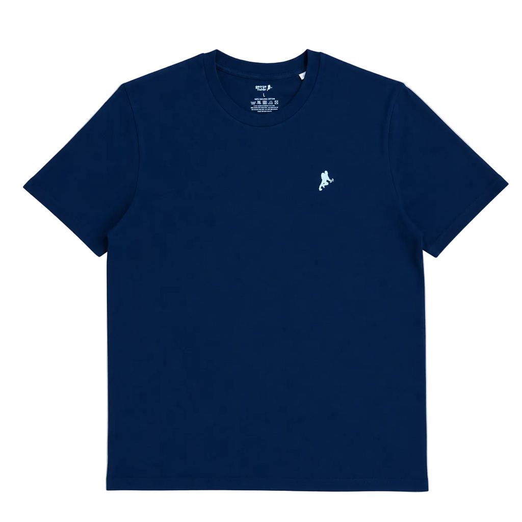 Navy short-sleeve t-shirt with a white George Fisher logo