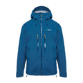 Blue jacket with a brand logo on a light gray background