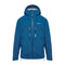 Blue jacket with a brand logo on a light gray background