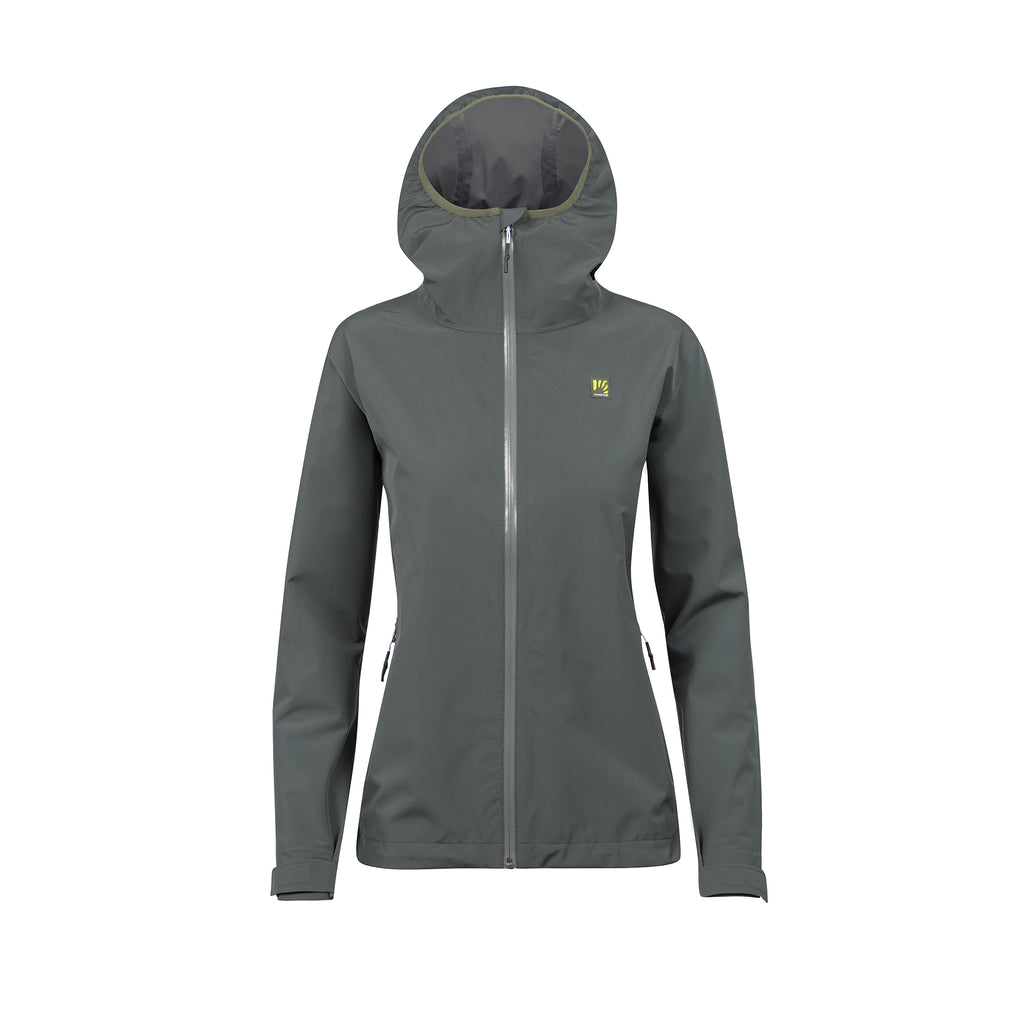 Grey raincoat with a hood on a white background